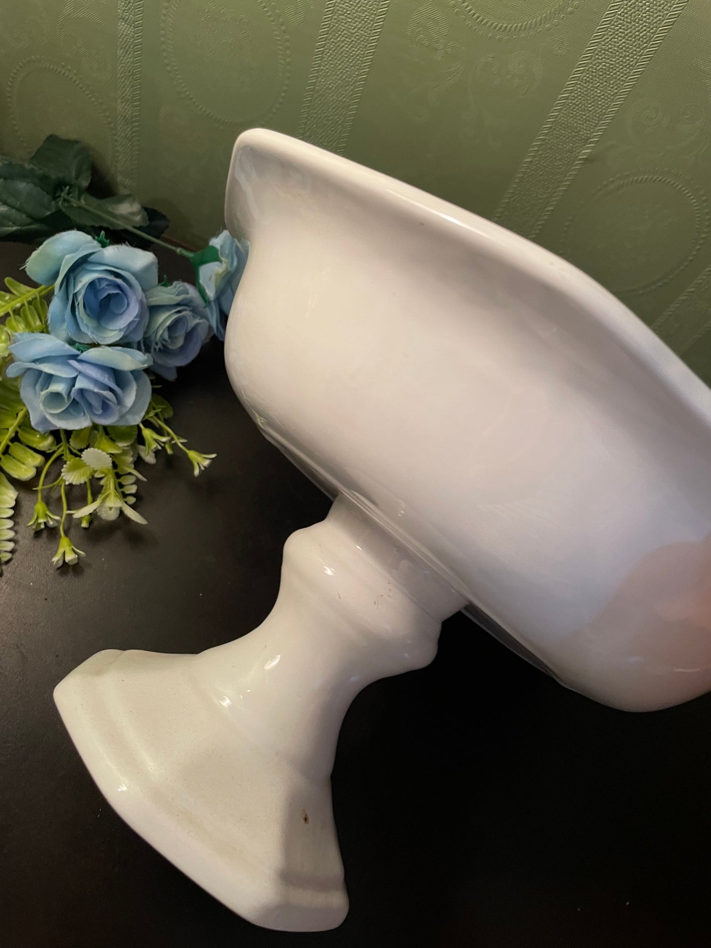 White Ceramic Footed Pedestal Serving Bowl Decorative Centerpiece Dish