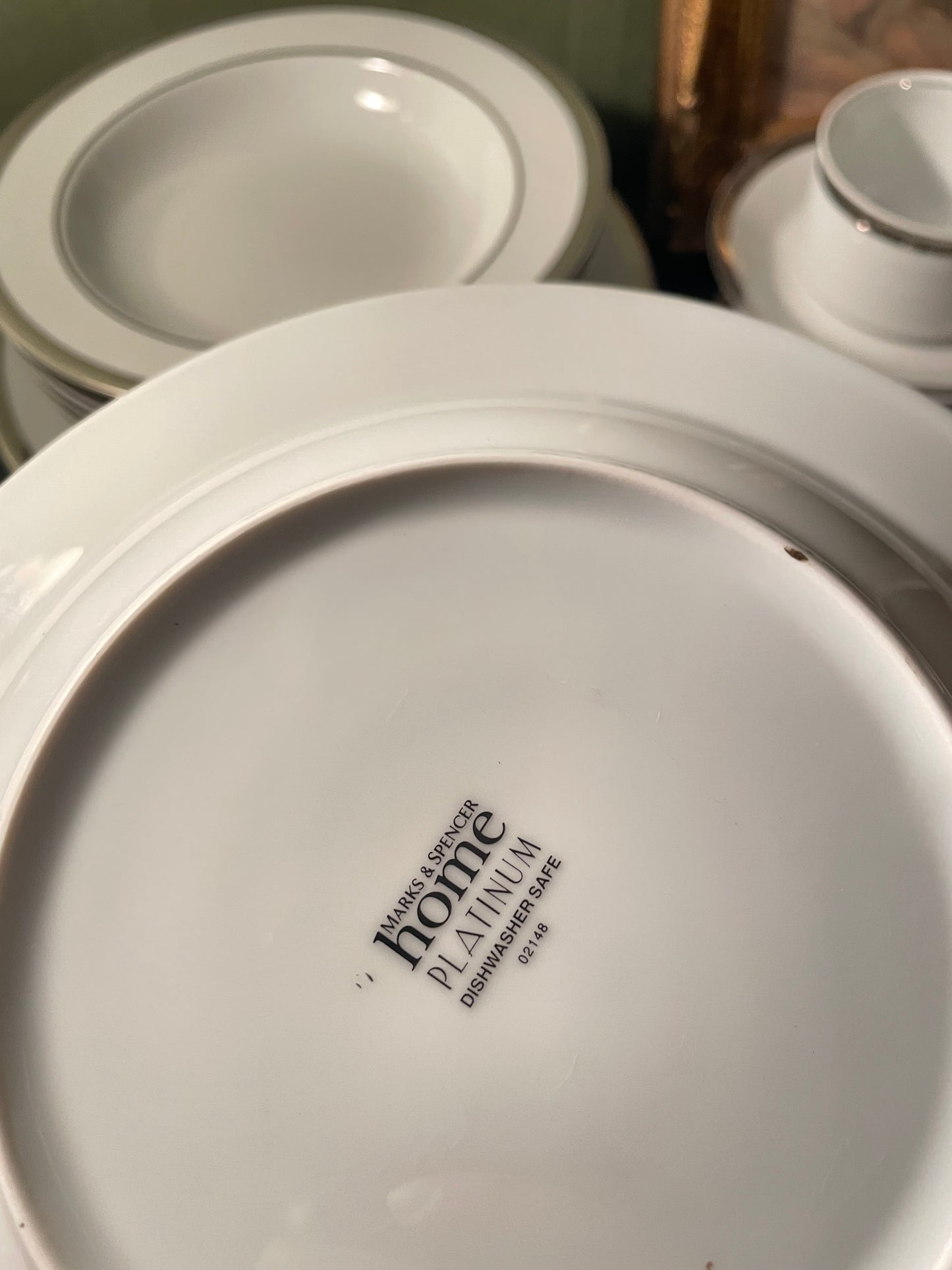 Marks & Spencer Home Platinum Dinnerware Set – 30 Pieces – White Fine China with Platinum Trim