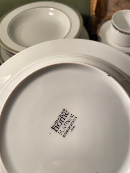 Marks & Spencer Home Platinum Dinnerware Set – 30 Pieces – White Fine China with Platinum Trim