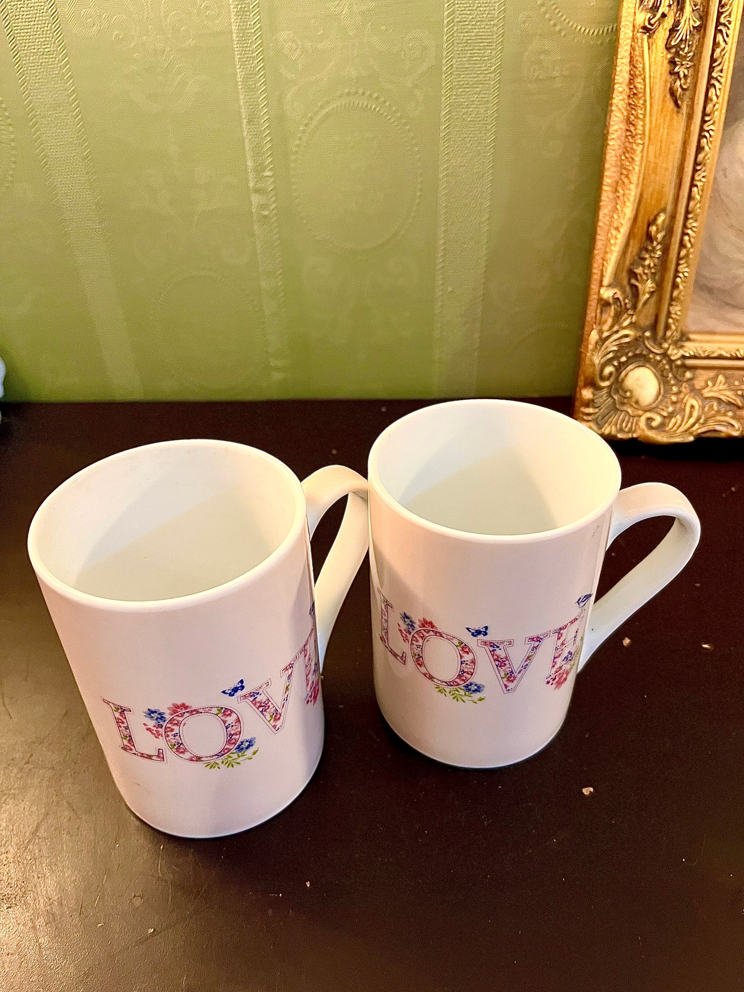 Pair of LOVE Floral Ceramic Mugs – Tall Coffee Cups