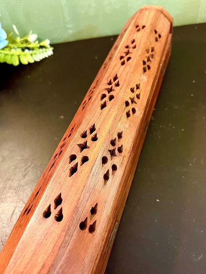 Carved Wooden Incense Burner Box with Storage Compartment