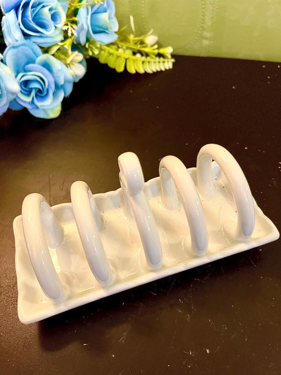 Vintage Ceramic Toast Rack White 5 Slot Holder