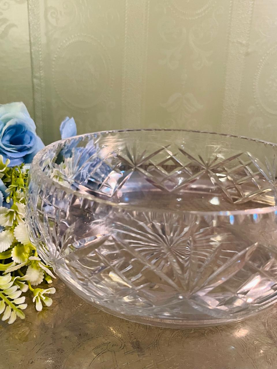 Vintage Cut Crystal Serving Bowl 18 cm Starburst Design