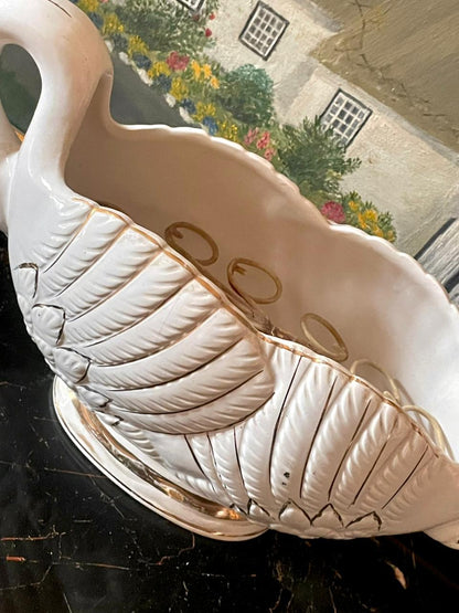 Vintage White Swan Centerpiece Planter / Vase with Gold Trim – Ceramic