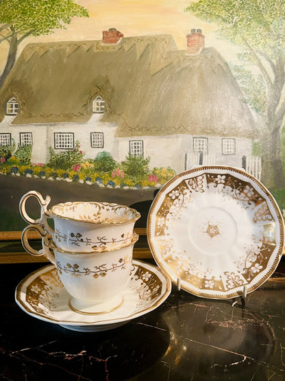 Set of 2 Vintage English Gold Gilded Teacup & Saucer