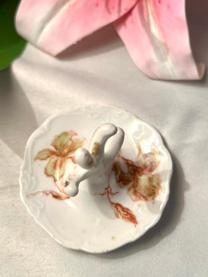 Vintage Ceramic Ring Holder Dish with Floral Design Approx. 7 cm