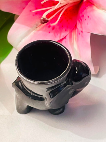 Black Elephant Ceramic Holder Glossy Finish Approx. 8 cm