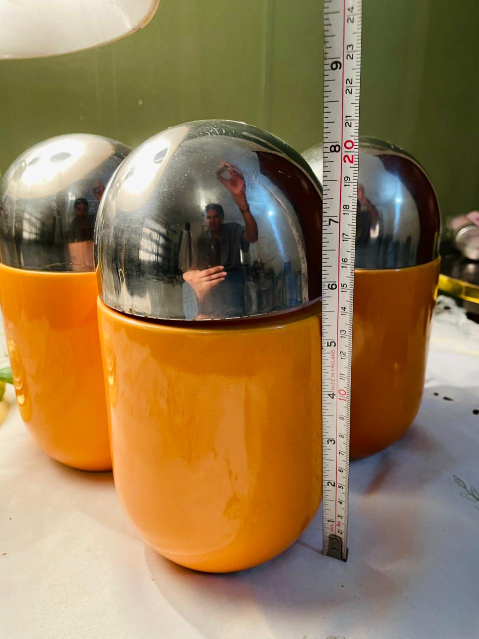 Orange Ceramic Aitight Jars with Metal Lids Set of 3 – 8 in