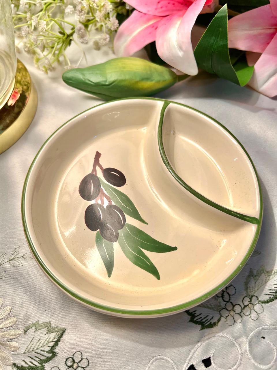 Hand Painted Deruta Italian Olive Design Divided Serving Bowl – 15cm