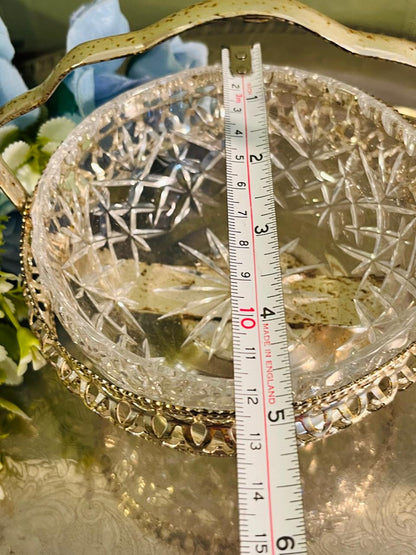 Vintage Cut Crystal Basket Bowl 13 cm Silver-Tone Handle
