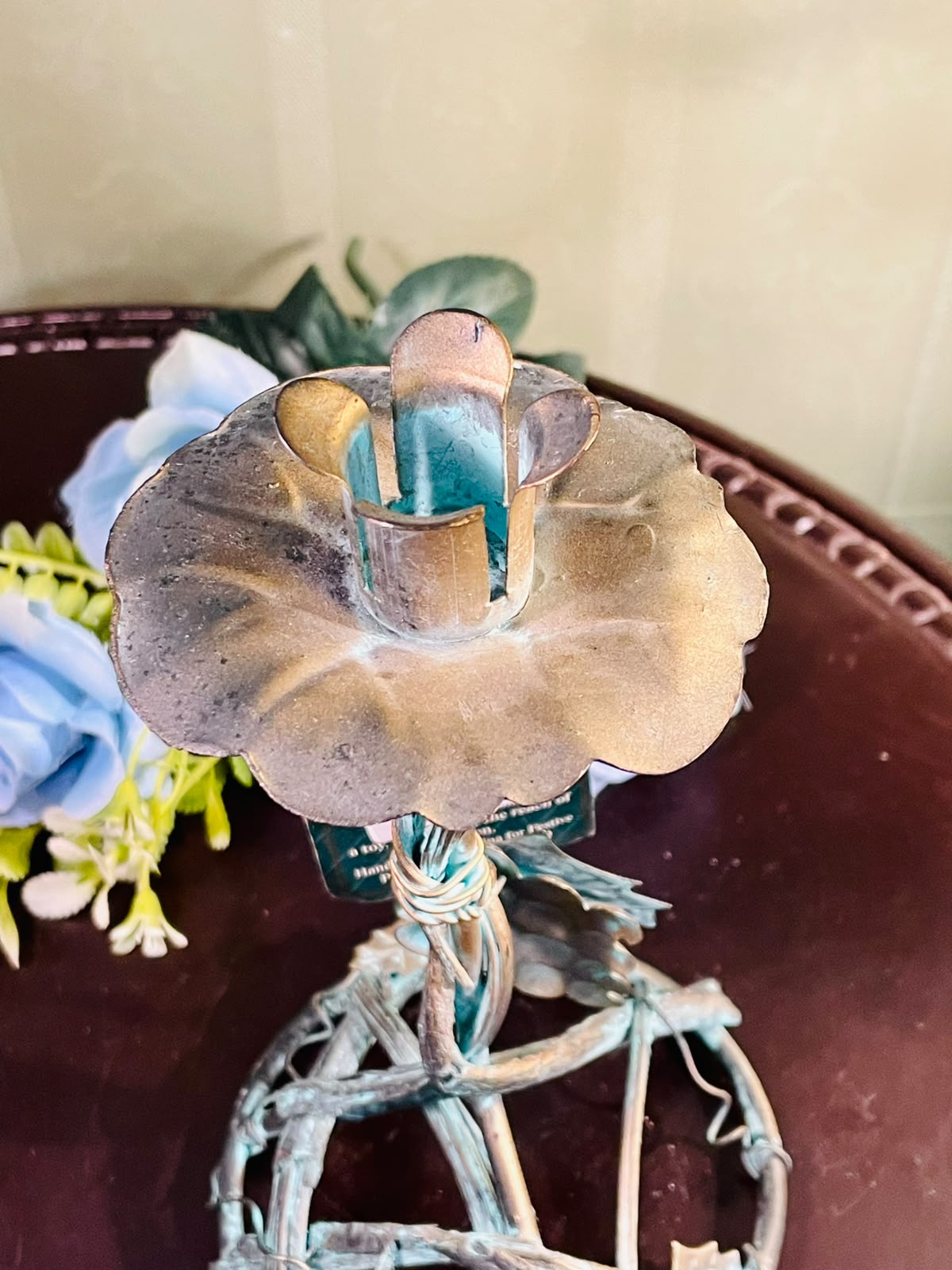 Rustic Floral Metal Candle Holder – Decorative Taper Candle Stand (8 Inch)