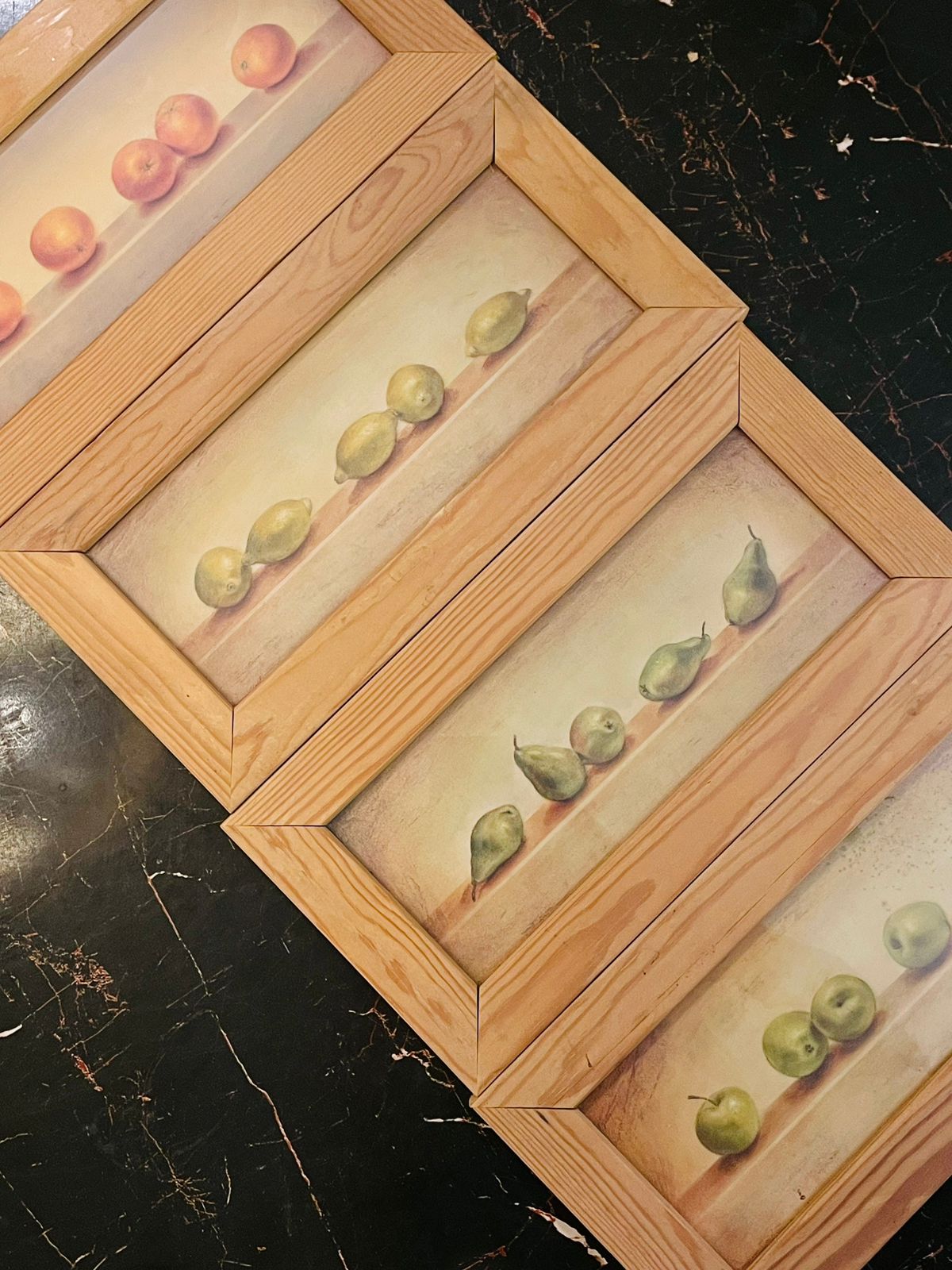 Set of 4 Framed Fruit Kitchen Wall Art Frames 12 inches