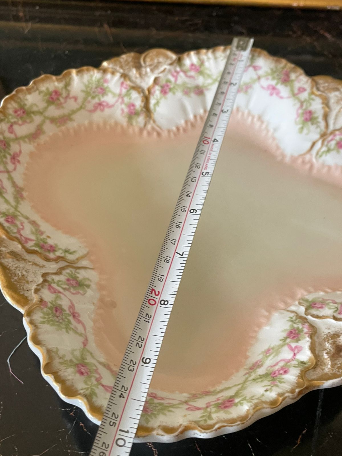 Antique H.B. Limoges France Hand-Painted Floral Serving Bowl – Pink & Gold Scalloped Porcelain