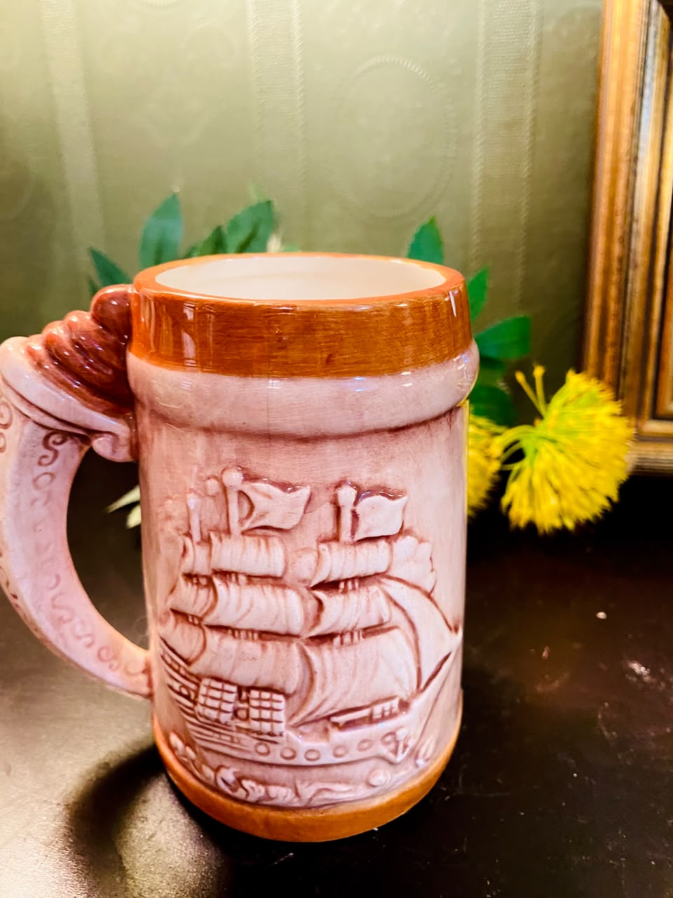 Vintage Character Relief Ceramic Tankard Mug 5 Inch