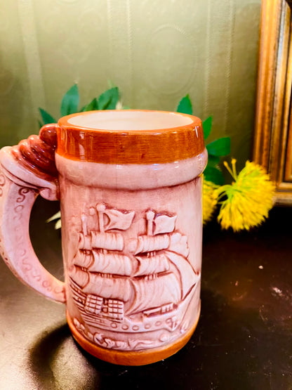 Vintage Character Relief Ceramic Tankard Mug 5 Inch