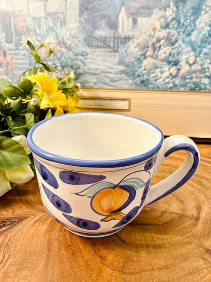 Vintage Hand-Painted Blue Olive Mug