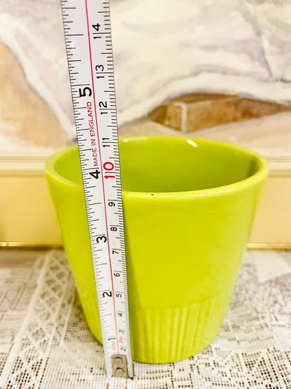 Vintage Lime Green Ribbed Ceramic Planter Pot