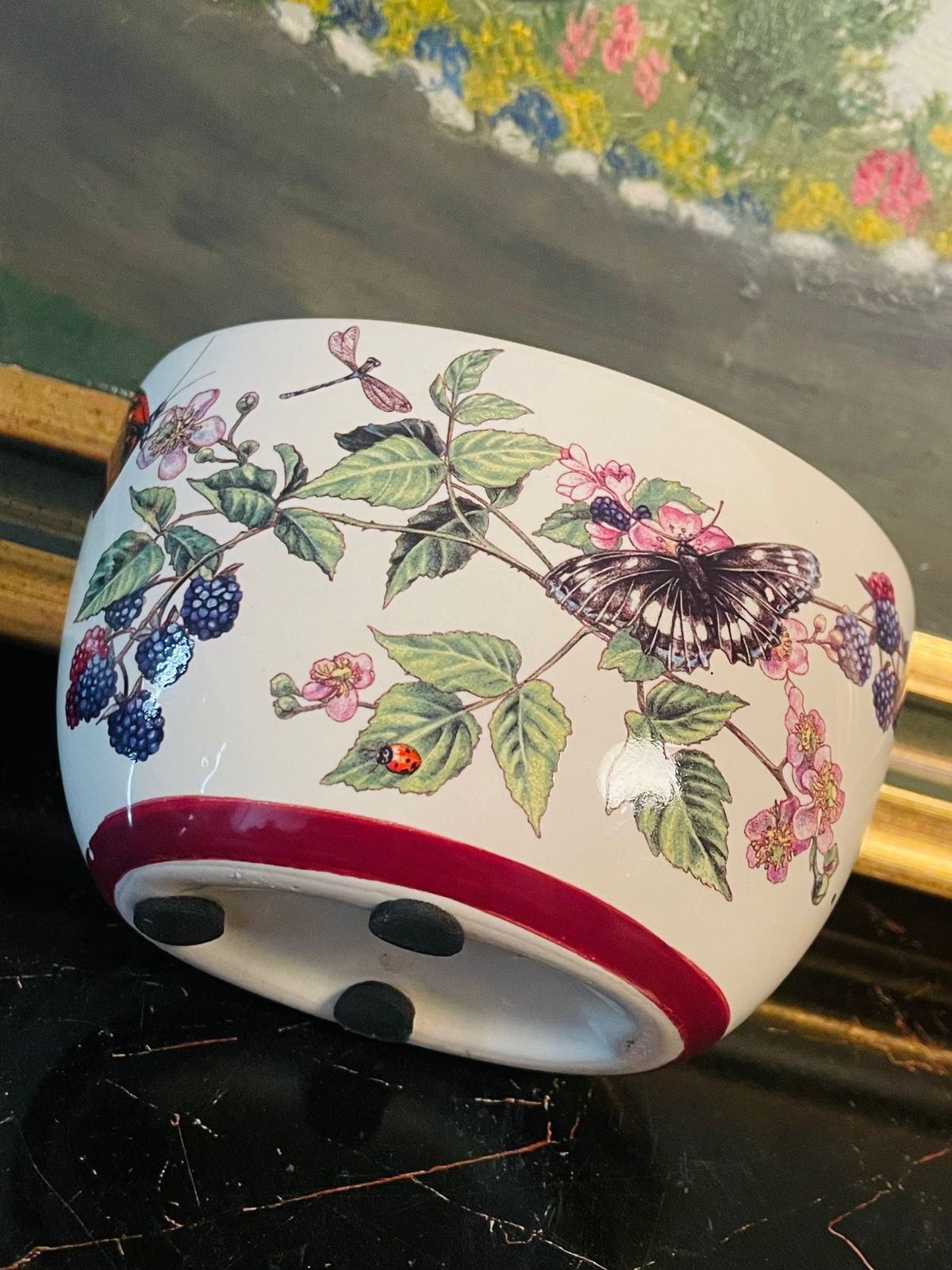 “Butterfly & Blackberry” Floral Ceramic Bowl ( 7cm )– Nature-Inspired Design – England