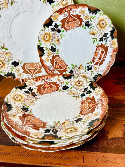 Floral Brown & Cream Ceramic Plate Set – 5 Pieces