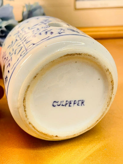 Culpeper Blue White Ceramic Planter Vintage Herb Pot