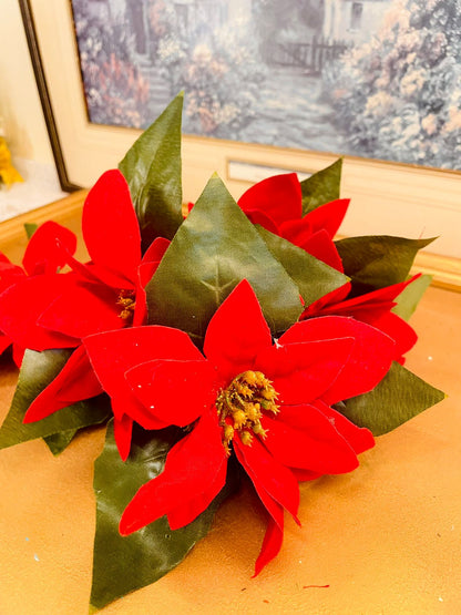 Red Artificial Poinsettia Flower Bouquet 14"