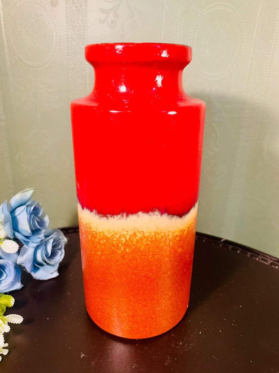Vintage West German Ceramic Vase – Red & Orange Fat Lava Style 9 Inch