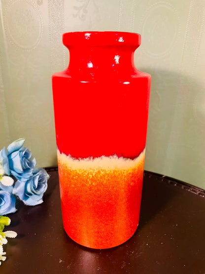 Vintage West German Ceramic Vase – Red & Orange Fat Lava Style 9 Inch