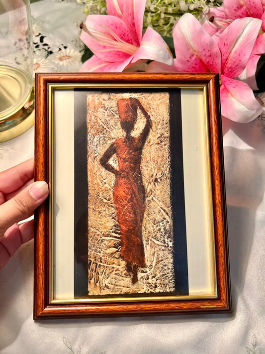 Abstract Red Woman Framed Artwork – Wooden Frame, painting 8 Inches
