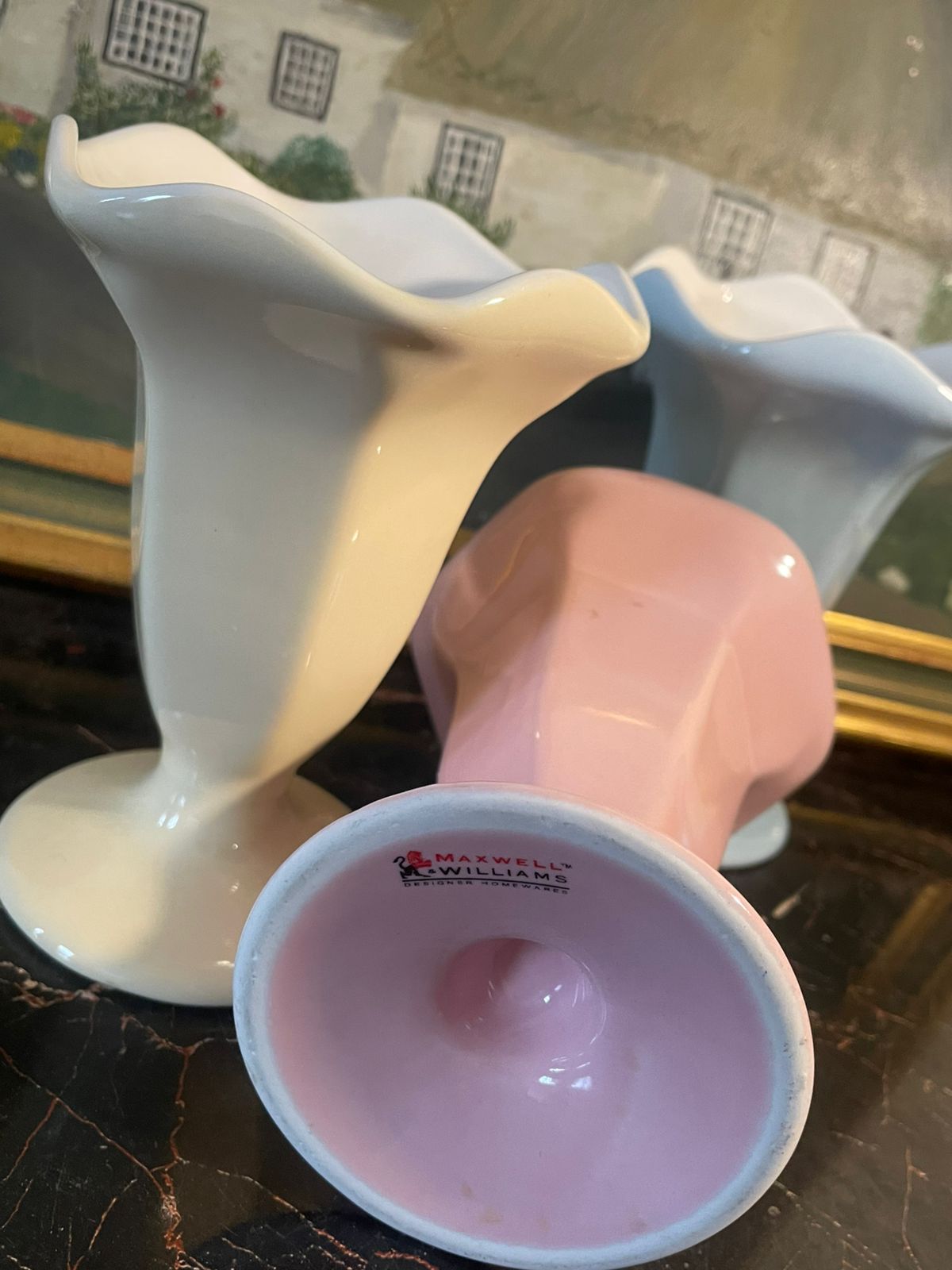 Set of 3 Pastel Flared Ice Cream Glass Ceramic – Blue, Yellow, Pink