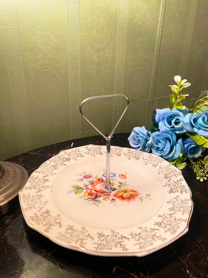 Vintage Floral Handled Cake Stand