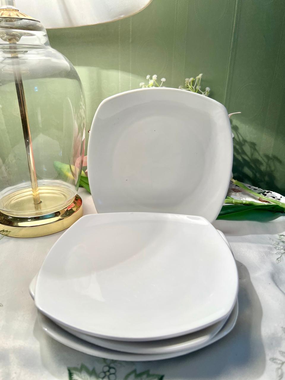 Pausa White Square Medium Plates Set of 4 – 20 cm Microwave & Dishwasher Safe