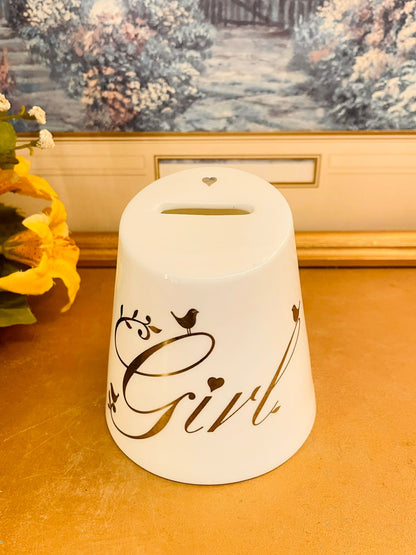 White Ceramic “Girl” Coin Bank Modern Decorative Money Bank