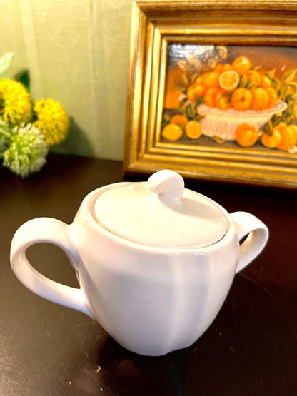 Vintage White Double-Handle Porcelain Sugar Bowl – 4 Inch