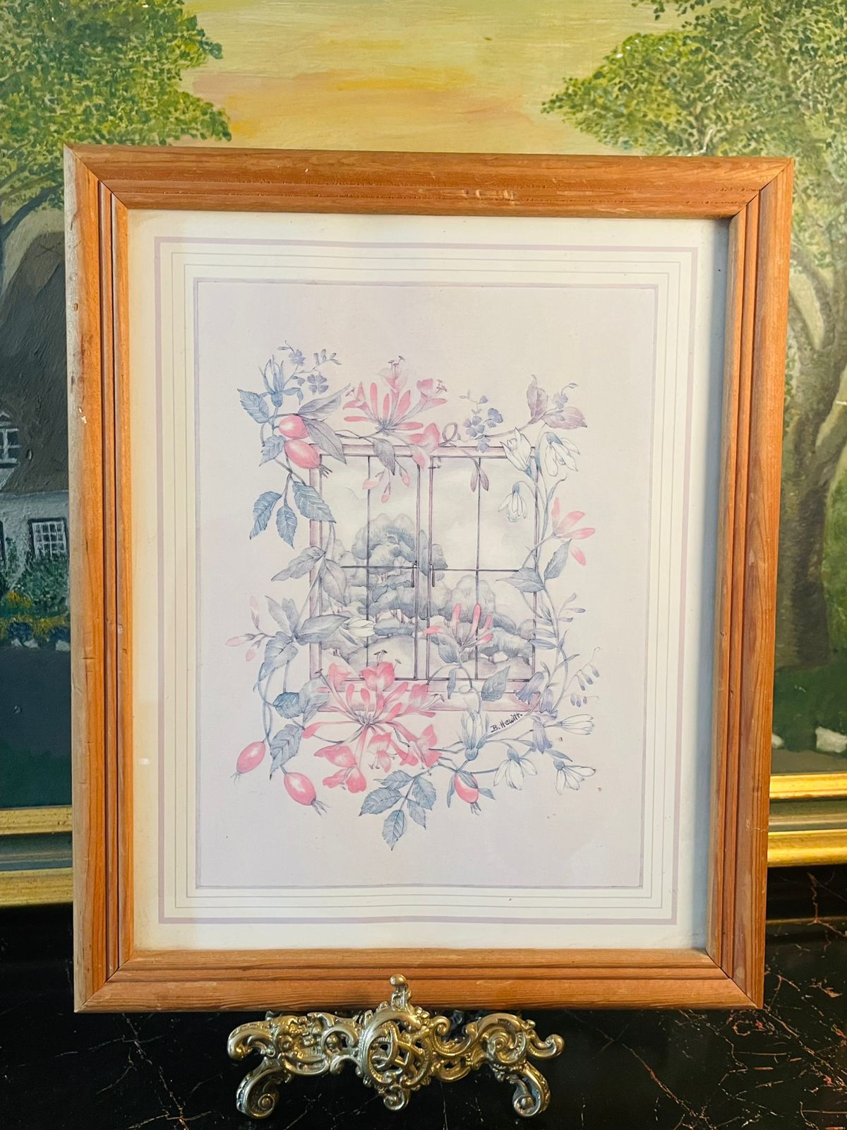 Vintage Countryside Floral Framed Print – Pastel Botanical Wall Art – England – 10 x 12 Inches