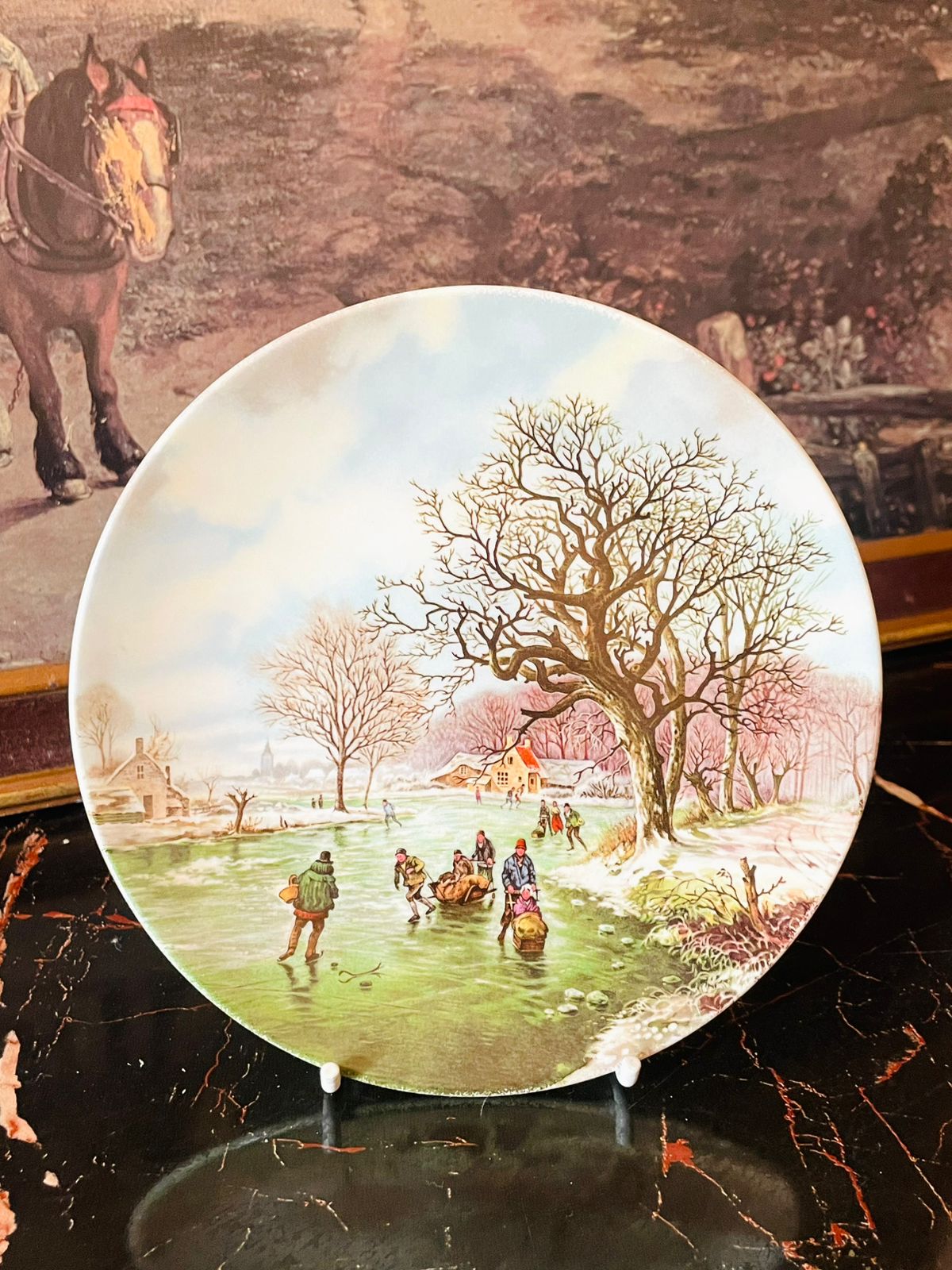 Poole Pottery Landscape in Winter plate, B.C. Koekkoek porcelain, English countryside winter decor, Dutch landscape collectible plate, vintage European art plate, winter village pottery, rare English porcelain, snow scene decor, thrift finds Pakistan, vintage Poole plate England