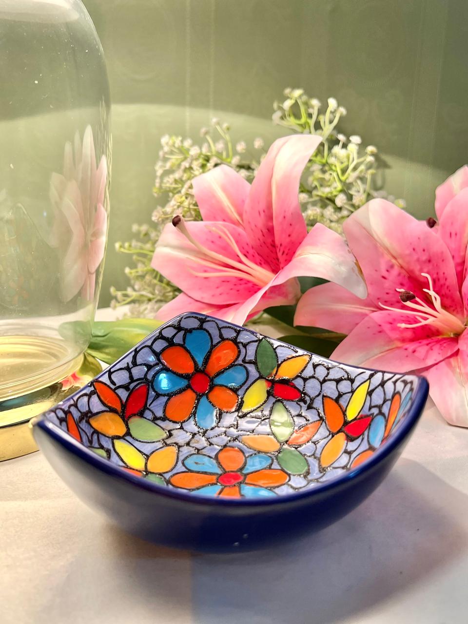 Multicolour Floral Ceramic Serving Bowl – 5.5 Inch