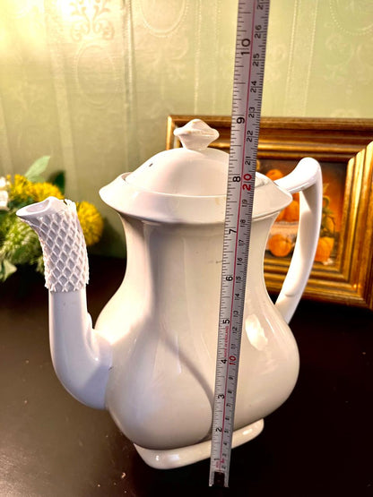 Vintage White Sculptural Porcelain Coffee Pot – 9 Inch