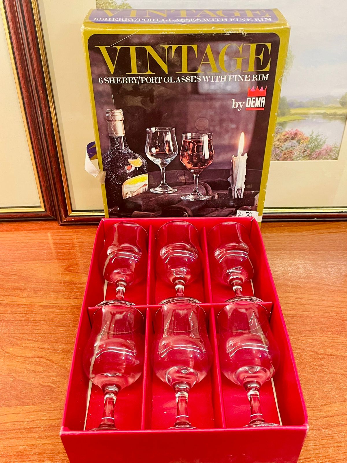 Vintage DEMA Sherry & Port Short Glasses Set of 6 – Fine Rim Crystal, With Box