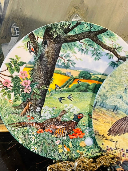 Set of 2 Wedgwood & Royal Grafton Pheasant Decorative Plates – England (1987)