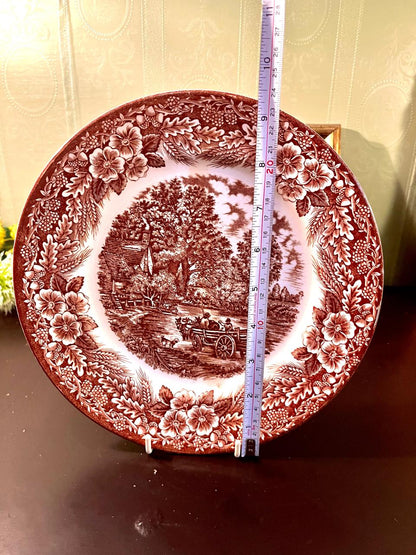 Vintage Brown Transferware Country Scene Plate – 10 Inch