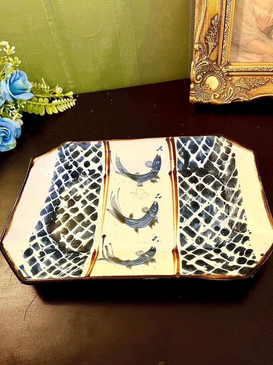 Vintage Hand Painted Fish Ceramic Serving Plater 10 Inch