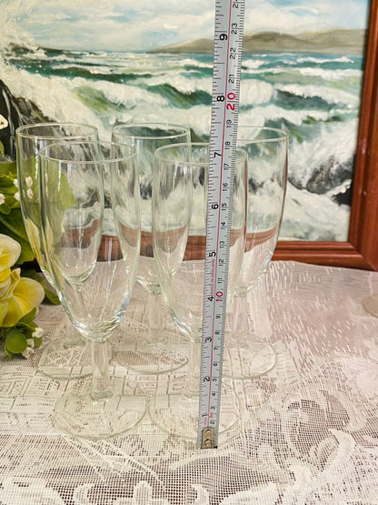 Set of 5 French Champagne Flutes Vintage Glassware