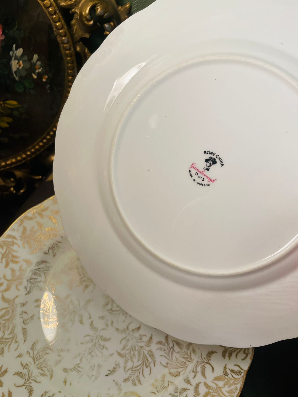 Set of 2 Gainsborough Bone China Gold Floral Plater England