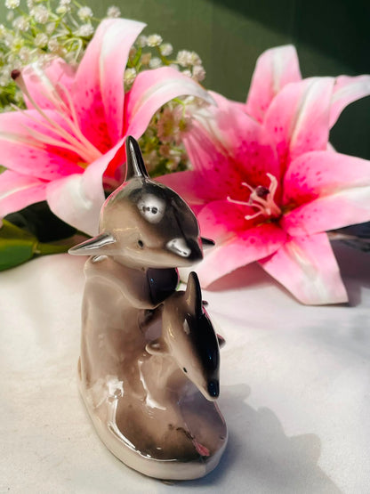 Dolphin Mother & Calf Ceramic Figurine Approx. 10 cm