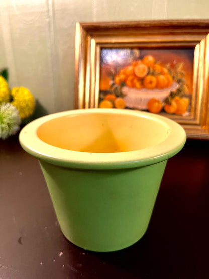 Vintage Green & Yellow Ceramic Planter Pot – 4 Inch