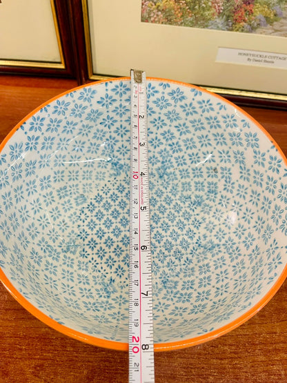 Blue Floral Ceramic Bowl – 20cm – Amari – Cottage Kitchen Serveware