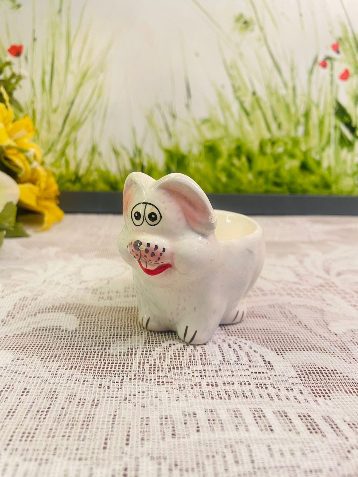 Vintage Ceramic Dog Egg Cup Holder