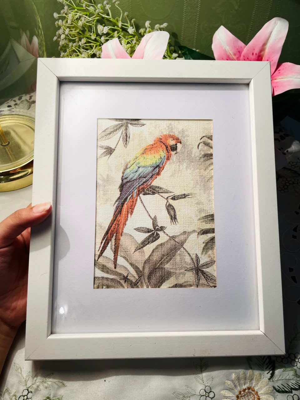 Parrot Framed Art White Frame Approx. 27 cm