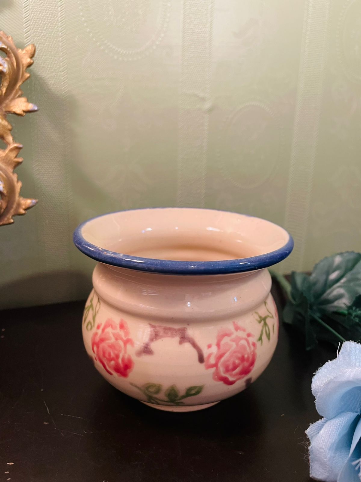 Vintage Hand-Painted Floral Ceramic Bowl 4 Inch