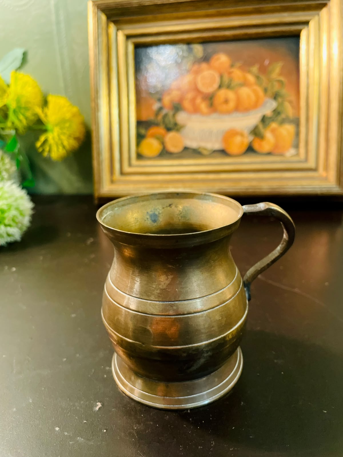 Vintage Mini Brass Tankard Mug 3 Inch Rustic Collectible Cup
